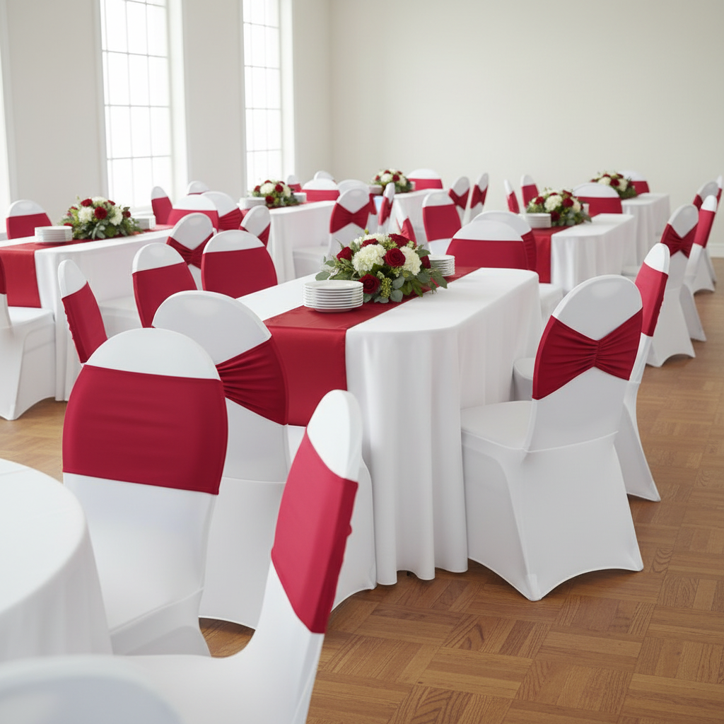 Ruffled Spandex Chair Band - Apple Red.