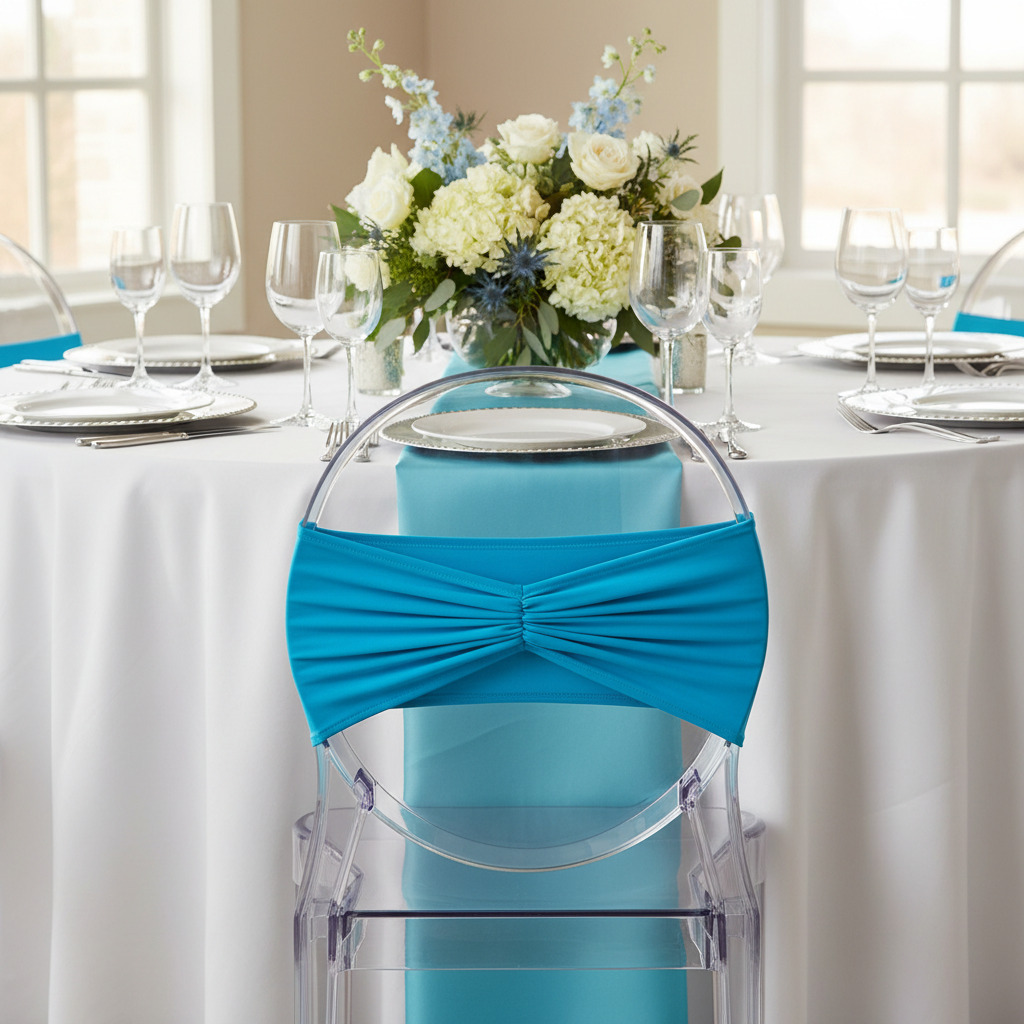 Ruffled Spandex Chair Band - Aqua Blue.