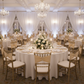 Ruffled Spandex Chair Band - Champagne with Chiavari Gold Chairs.