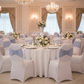 Ruffled Spandex Chair Band - Dusty Blue in Wedding Reception.