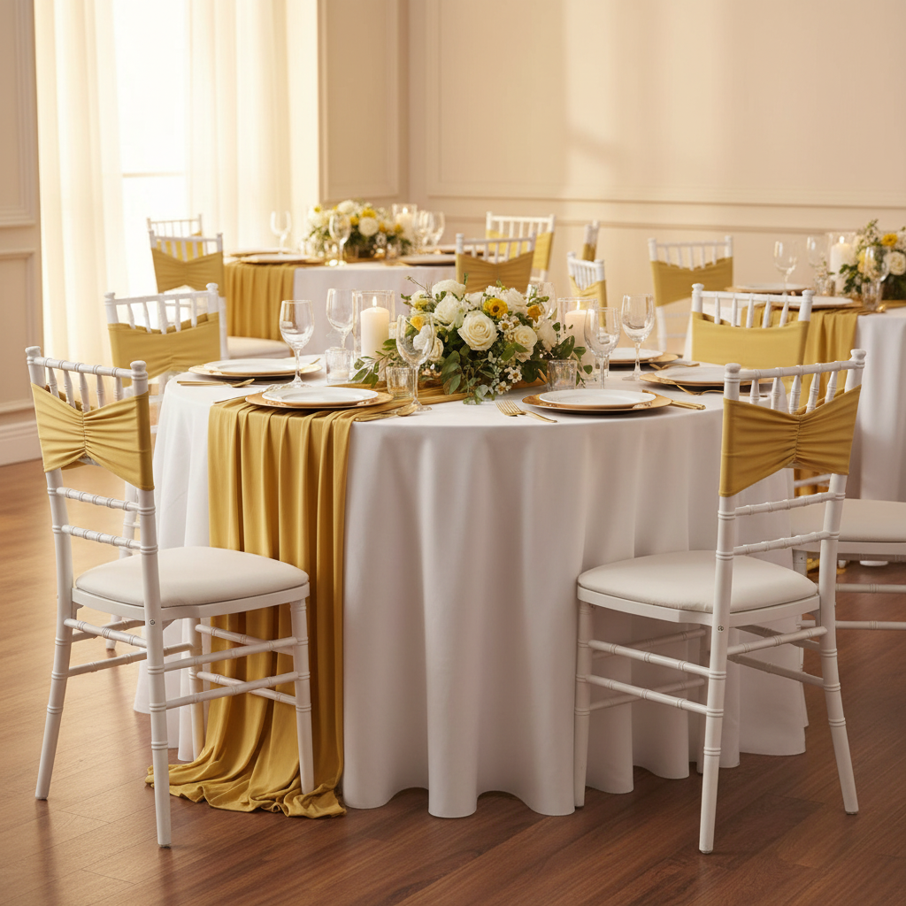 Ruffled Spandex Chair Band - Gold.
