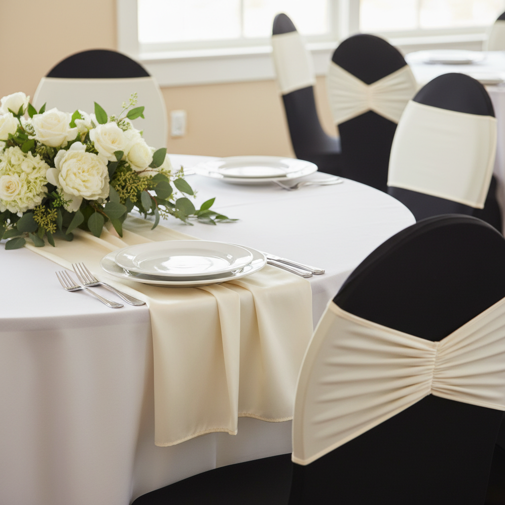 Ruffled Spandex Chair Band - Ivory.