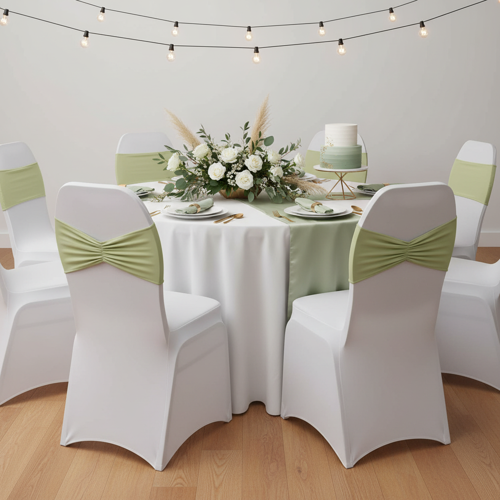 Ruffled Spandex Chair Band - Sage Green.
