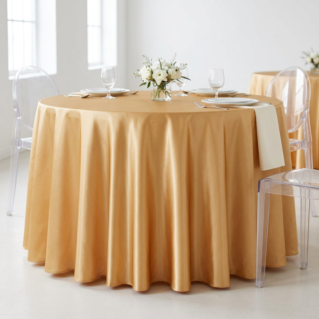 Satin 108" Round Tablecloth - Gold Antique.