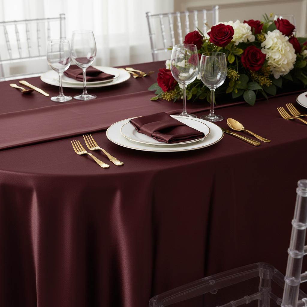 Satin 120" Round Tablecloth - Cabernet.