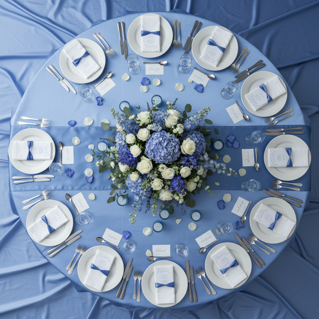 Satin 120" Round Tablecloth - Cornflower/Serenity.