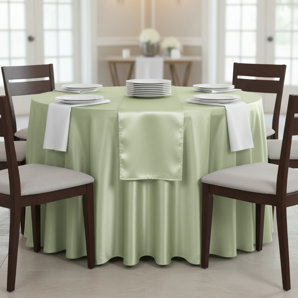 Satin 132" Round Tablecloth - Sage Green.