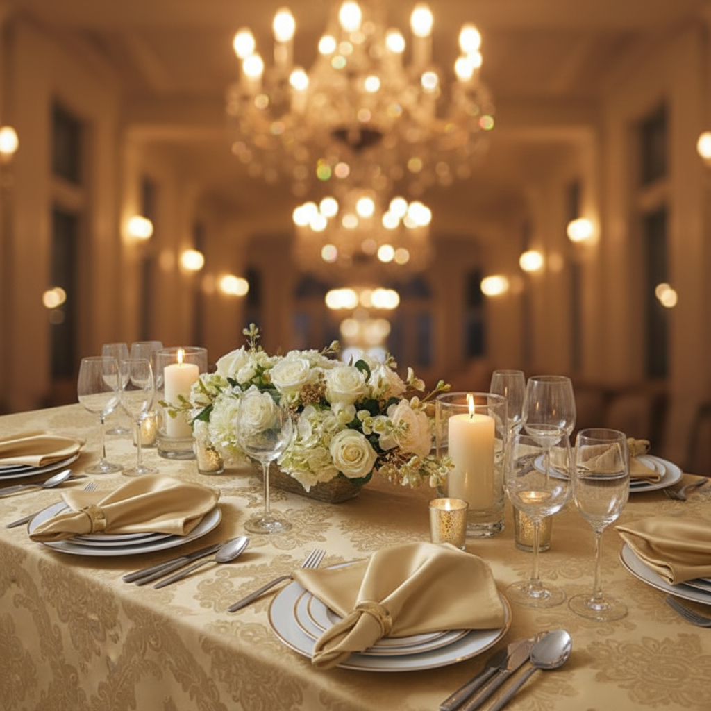 Satin Napkin 20"x20" - Gold Antique in Indoor Reception.