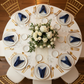 Satin Napkin 20"x20" - Navy Blue with Chiavari Gold Chairs in Bird's Eye View