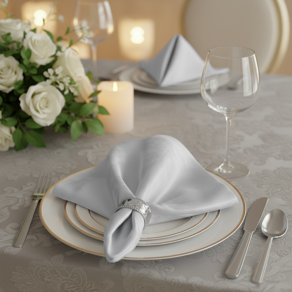 Satin Napkin 20"x20" - Silver in Dining Reception.