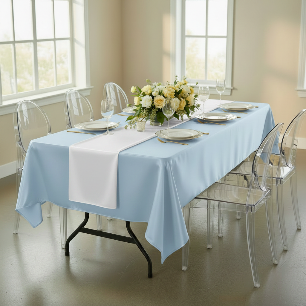 Satin Rectangular 60"x120" Tablecloth - Baby Blue.