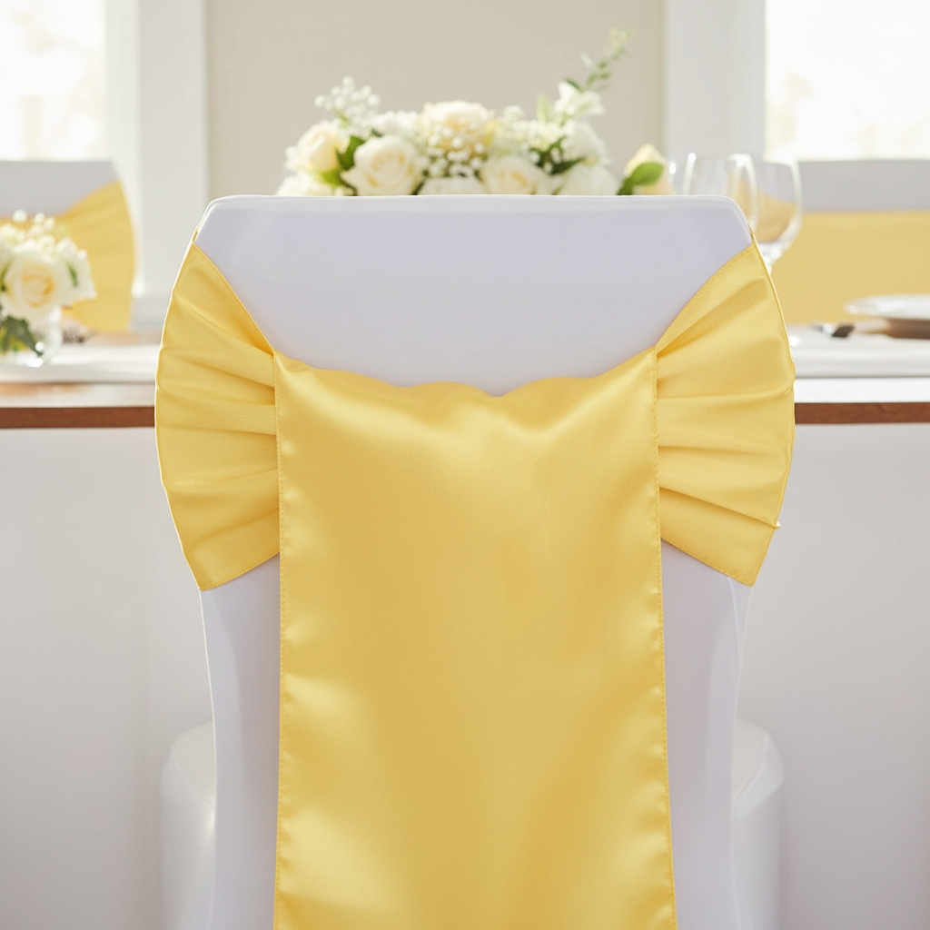Wide Satin Chair Sash - Canary Yellow (Bright Yellow).