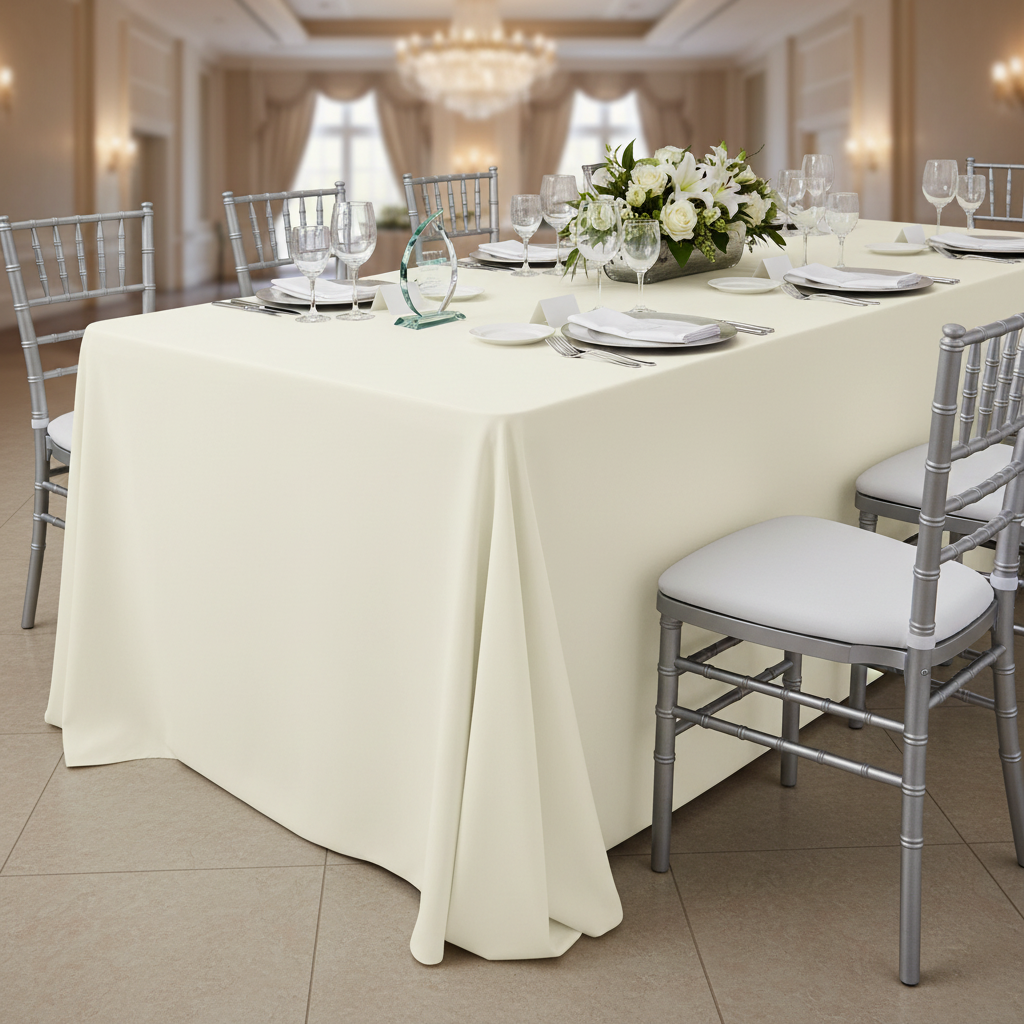 Scuba 90"x156" Rectangular Oblong Tablecloth - Ivory.