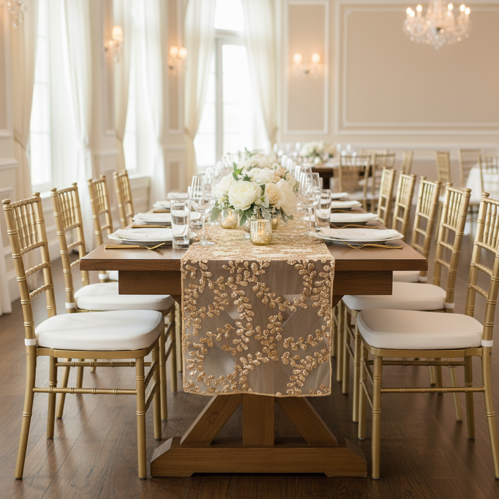 Sequin Vine Table Runner - Gold.