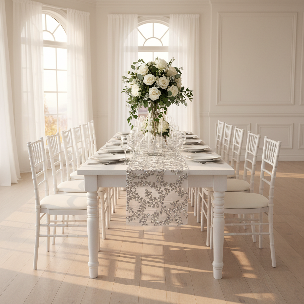 Sequin Vine Table Runner - Silver.