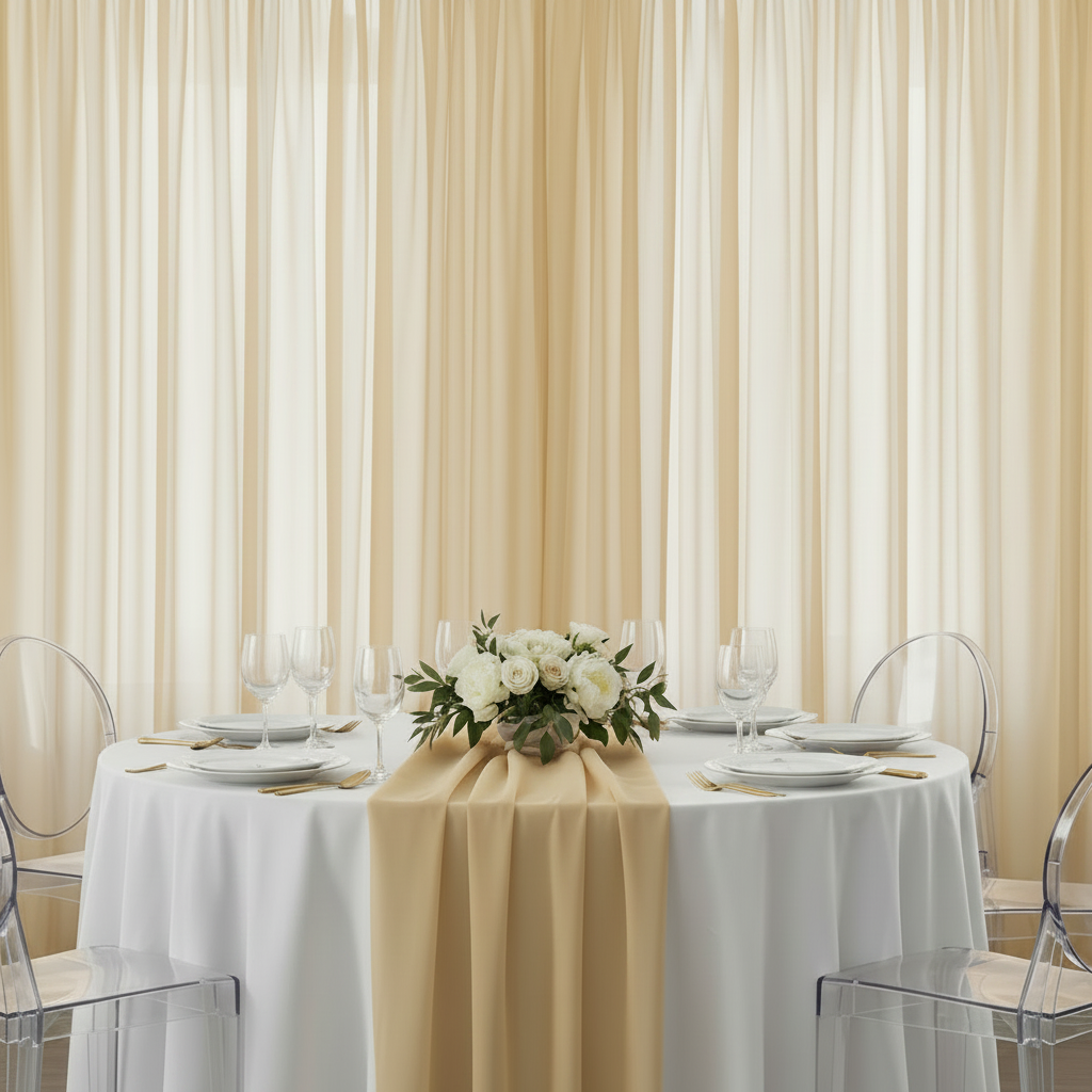 Sheer Voile Flame Retardant (FR) 14ft H x 118" W Drape/Backdrop Curtain Panel - Gold.