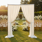 Sheer Voile Flame Retardant (FR) 14ft H x 118" W Drape/Backdrop Curtain Panel - Ivory with Chiavari Gold Chairs.