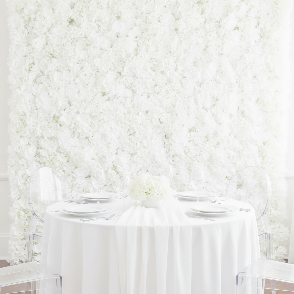 Silk Hydrangeas Flower Wall Backdrop Panel - White.