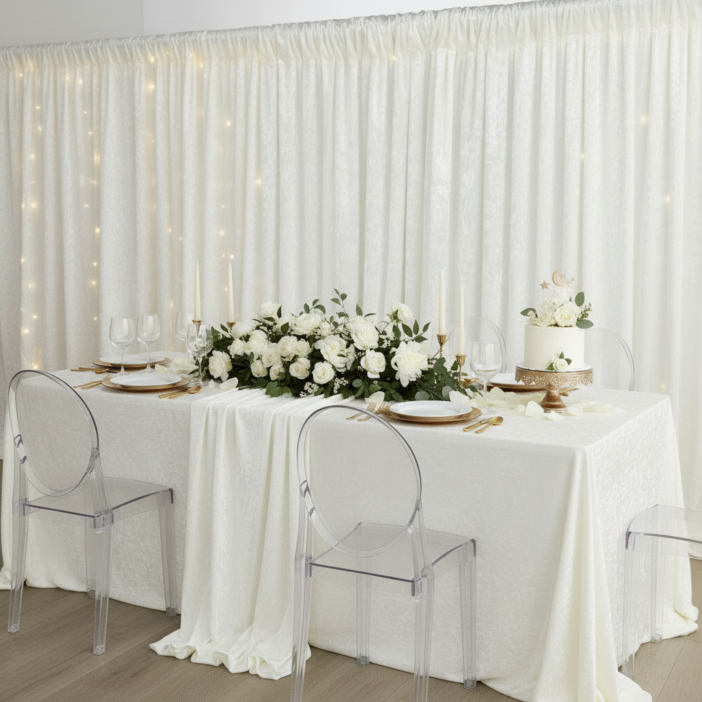 Velvet 14ft H x 52" W Drape/Backdrop Curtain Panel - Ivory.