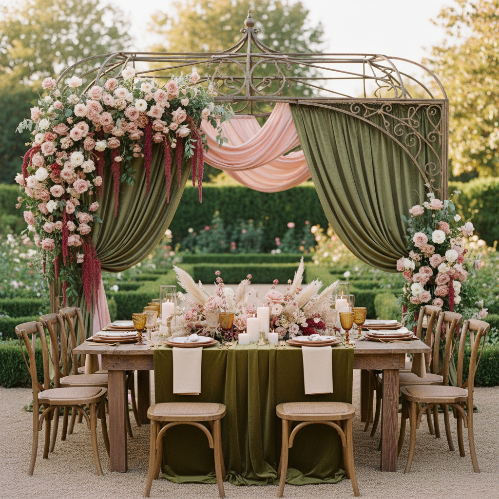 Velvet 14ft H x 52" W Drape/Backdrop Curtain Panel - Olive Green.