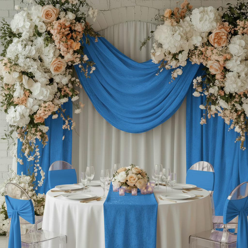 Spandex 4-way Stretch Backdrop Drape Curtain 10ft H x 60" W - Azure Blue.