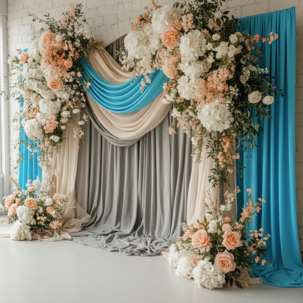 Spandex 4-way Stretch Backdrop Drape Curtain 12ft H x 60" W - Aqua Blue.