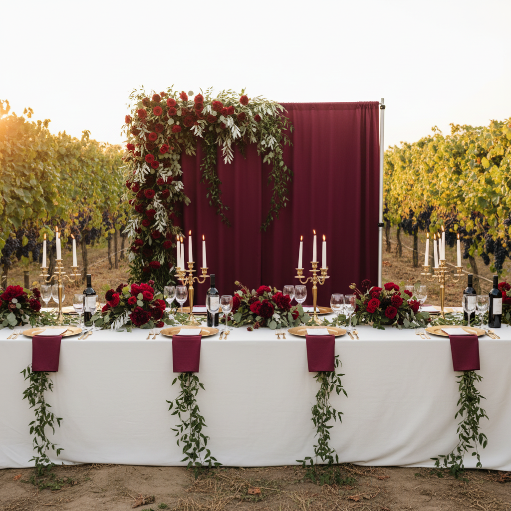 Spandex 4-way Stretch Drape Curtain 10ft H x 60" W - Burgundy in Vineyard Reception.