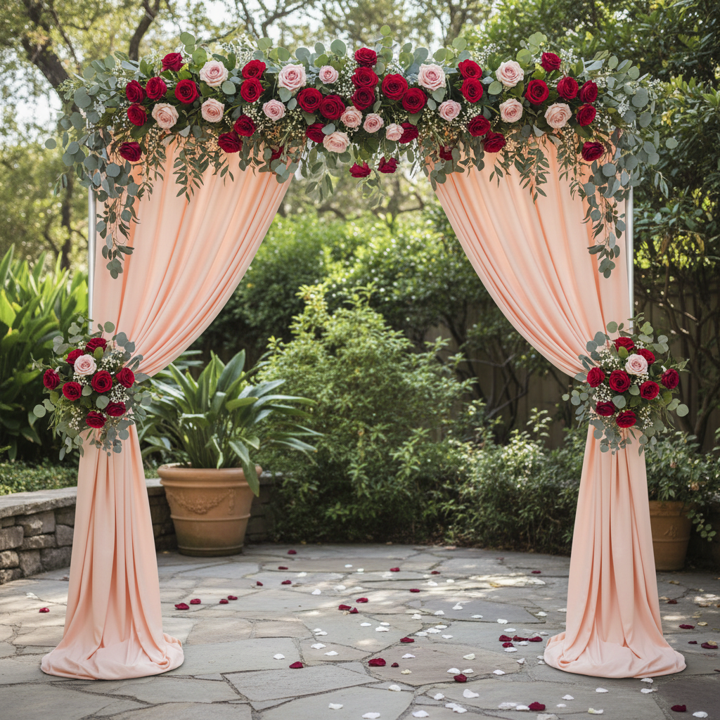 Spandex 4-way Stretch Drape Curtain 14ft H x 60" W - Blush/Rose Gold in Outdoor Reception.