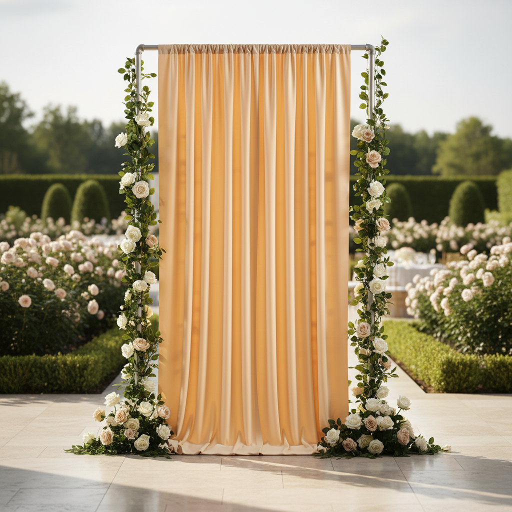 Spandex 4-way Stretch Backdrop Drape Curtain 18ft H x 60" W - Champagne in Outdoor Garden Reception.