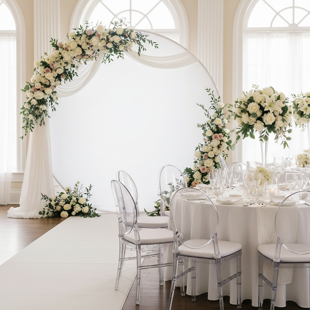 Spandex Arch Cover for Round 7.5 ft Wedding Arch Stand  - White.