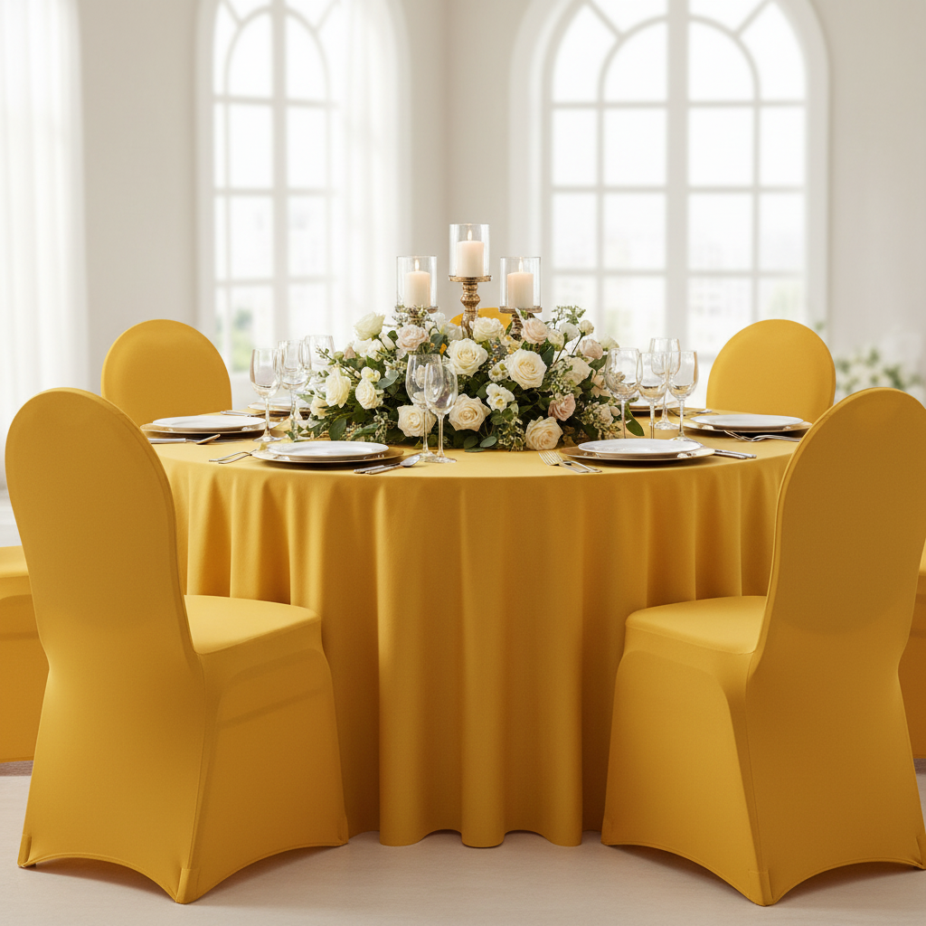 Spandex Banquet Chair Cover - Canary Yellow in Indoor Reception.