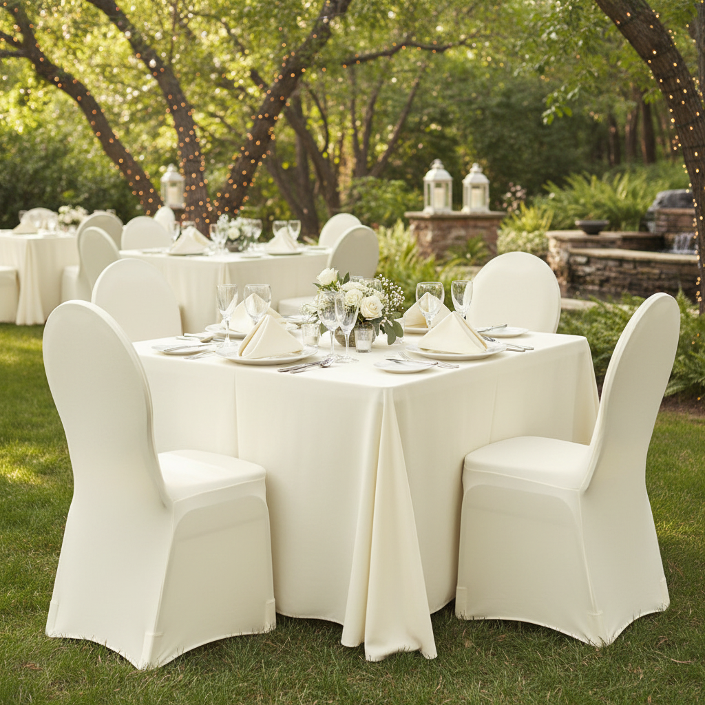 Spandex Banquet Chair Cover - Ivory Outdoor Reception.