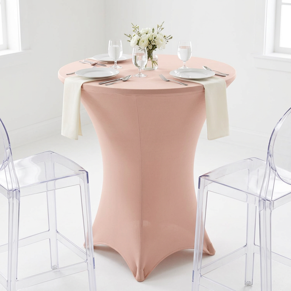 Spandex Cocktail Table Cover 30" Round - Blush/Rose Gold.