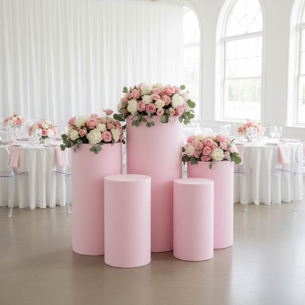 Spandex Pillar Covers for Metal Cylinder Pedestal Stands 5 pcs/set - Pink.