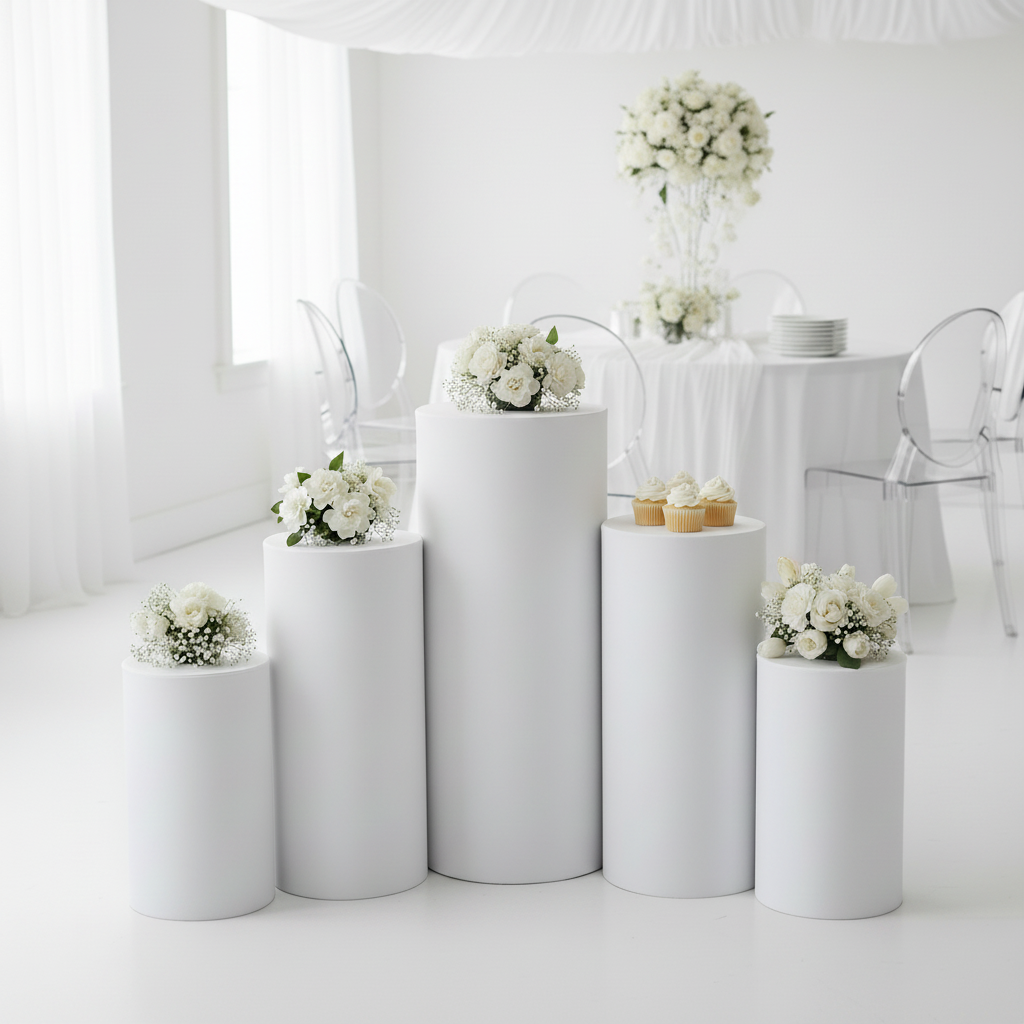Spandex Pillar Covers for Metal Cylinder Pedestal Stands 5 pcs/set - White.
