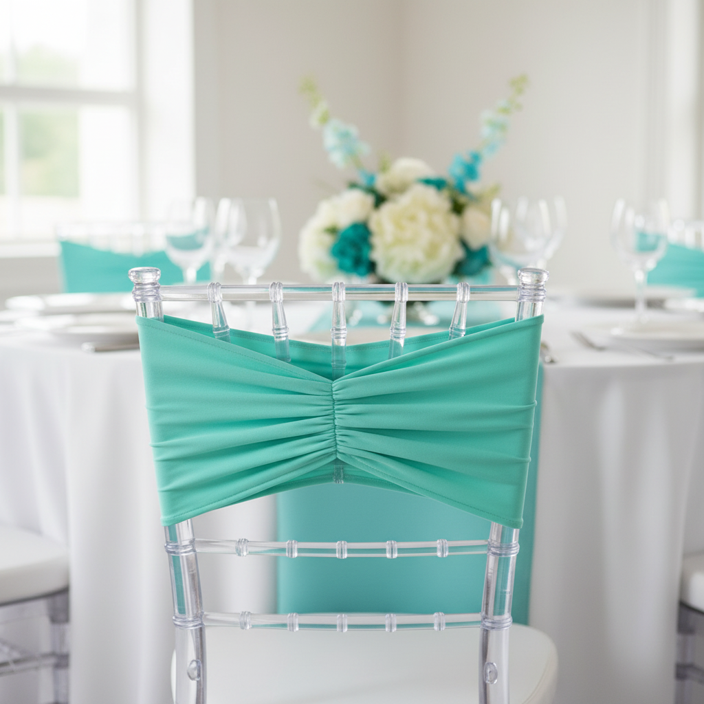 Ruffled Spandex Chair Band - Turquoise.