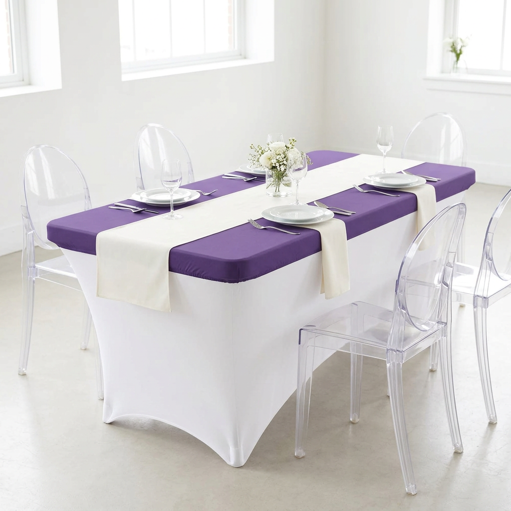 Spandex Table Topper/Cap 6 FT Rectangular - Purple.