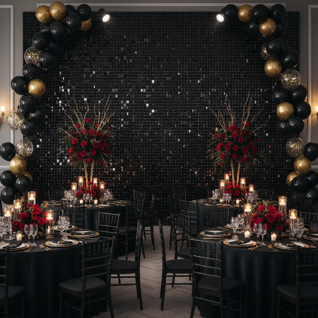 Spangle Shimmer Sequin Wall Panel Backdrops (24 panels) - Black.