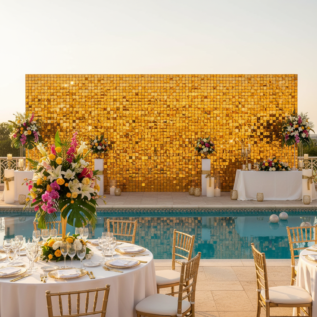 Spangle Shimmer Sequin Wall Panel Backdrops (24 panels) - Gold.