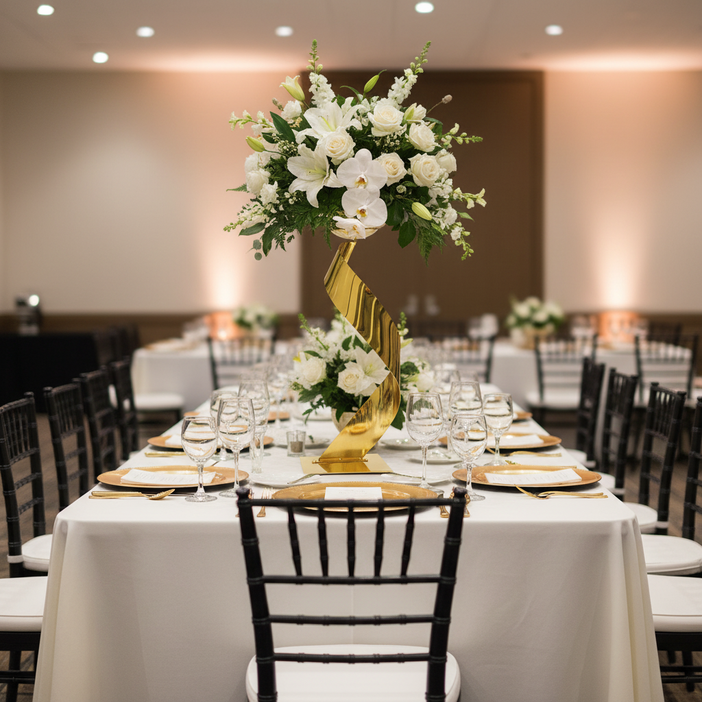 Centerpiece Ribbon Spiral Ribbon Floral Centerpiece Stand - Gold - CV Linens™