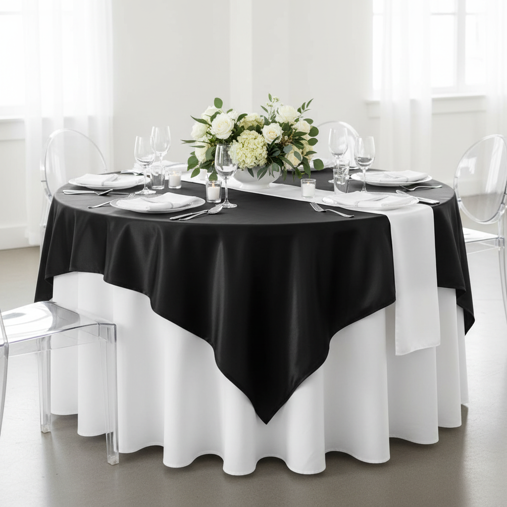 Square 54" Satin Table Overlay - Black.
