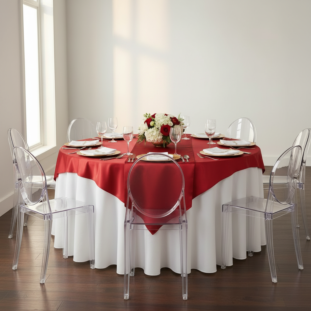 Square 54" Satin Table Overlay - Red.