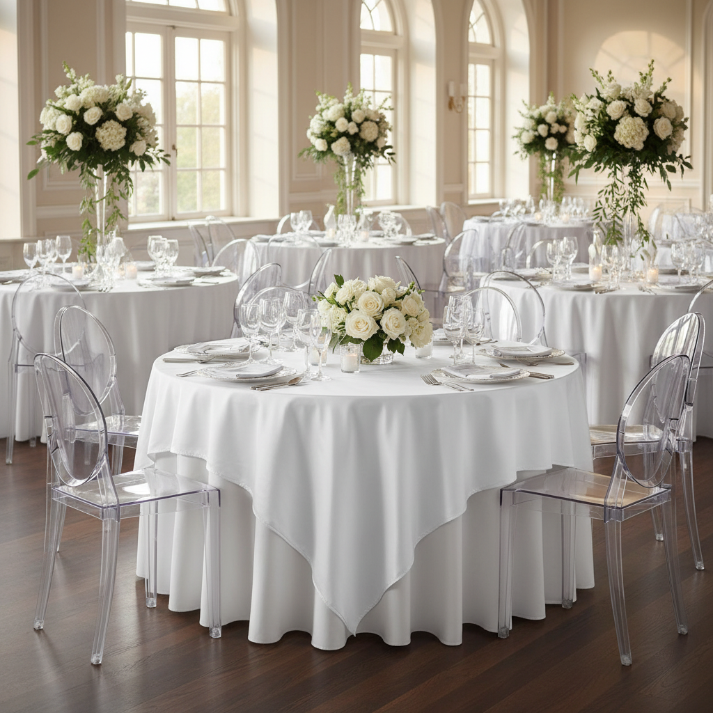 Square 90"x90" Lamour Satin Table Overlay - White.