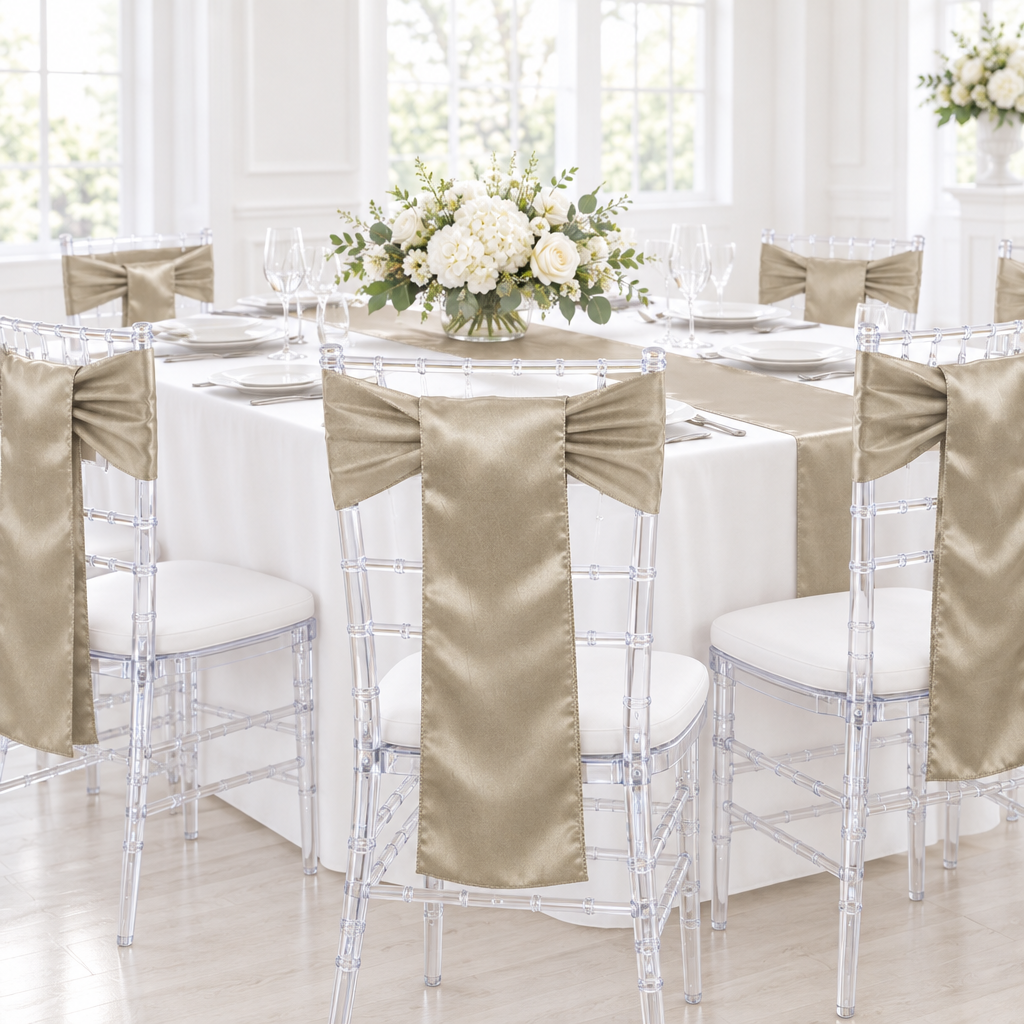 Standard Satin Chair Sash - Taupe.