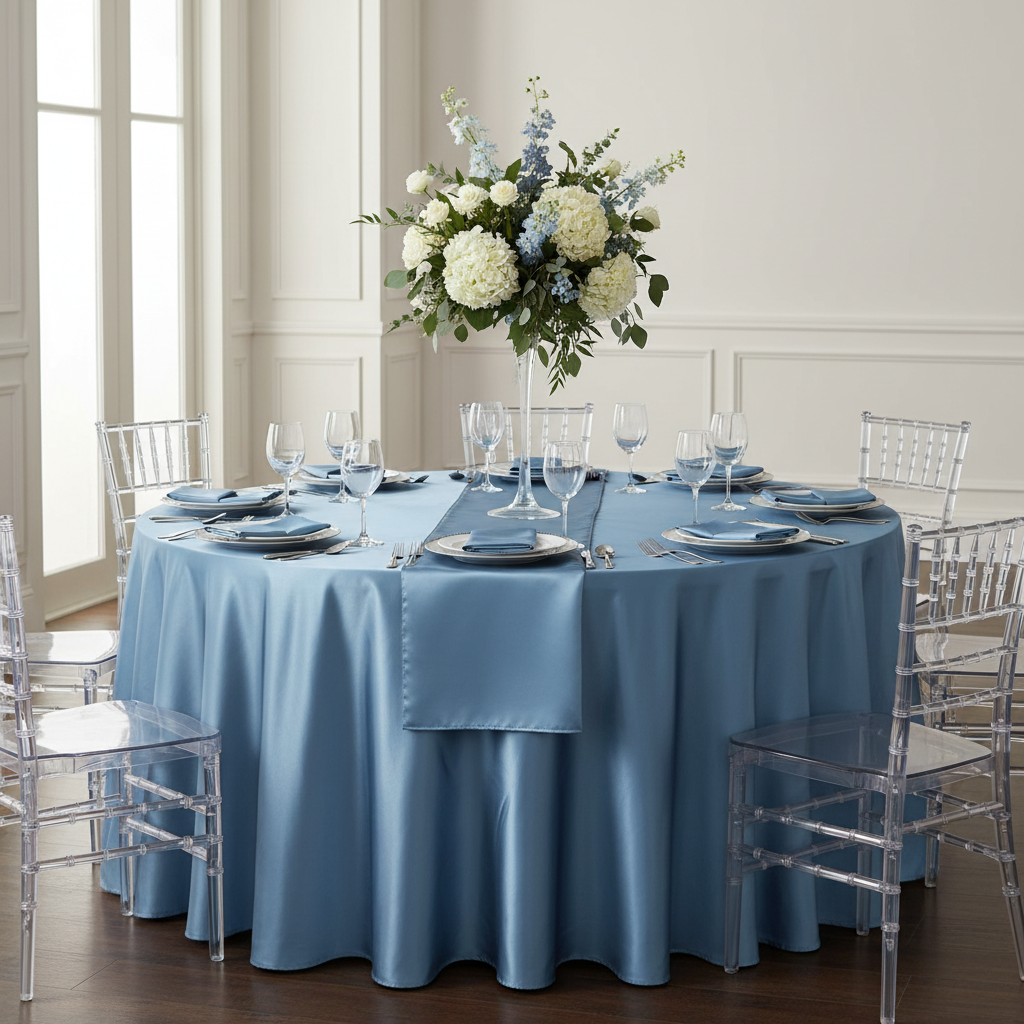 Satin 120" Round Tablecloth - Steele Blue.