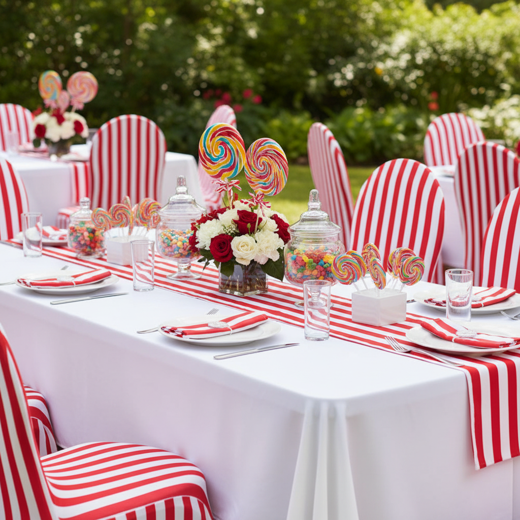 Stripe Spandex Banquet Chair Cover - Red & White.