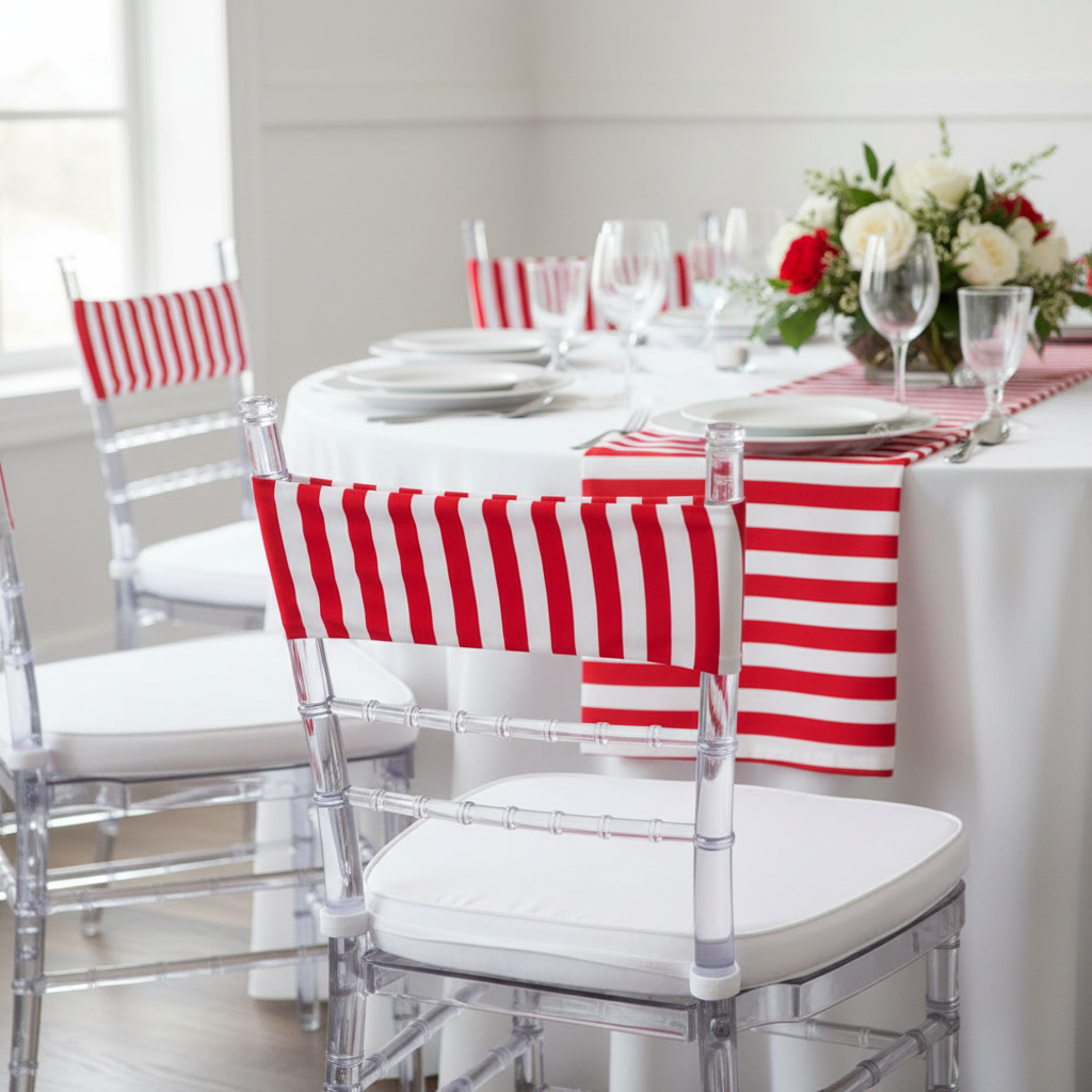 Stripe Spandex Chair Band - Red & White.