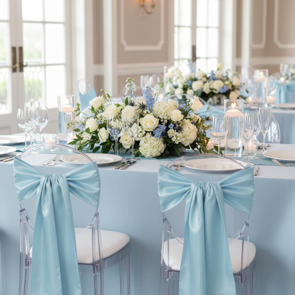 Taffeta Chair Sash/Tie - Baby Blue.