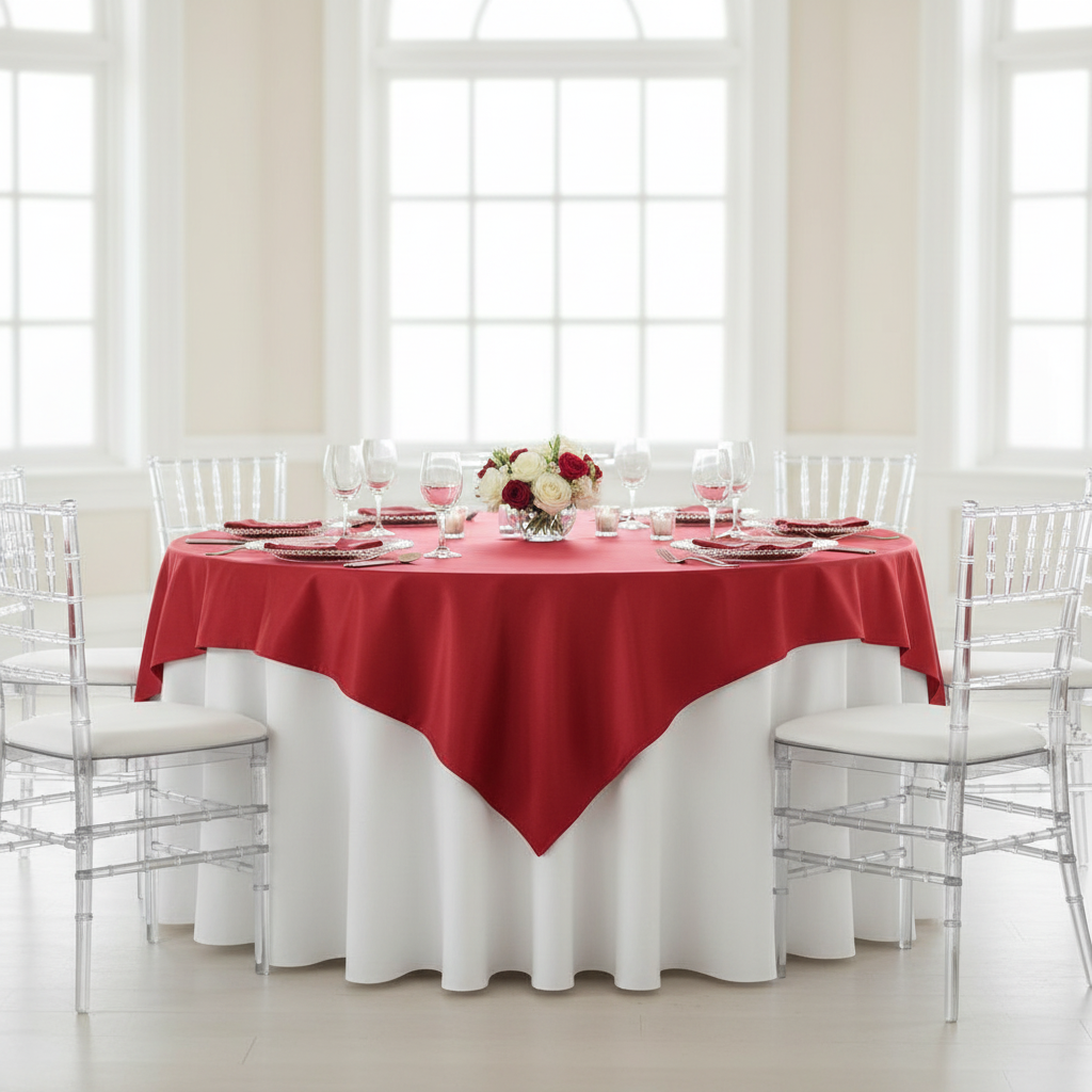 Taffeta Table Overlay Topper 72"x72" Square - Red.