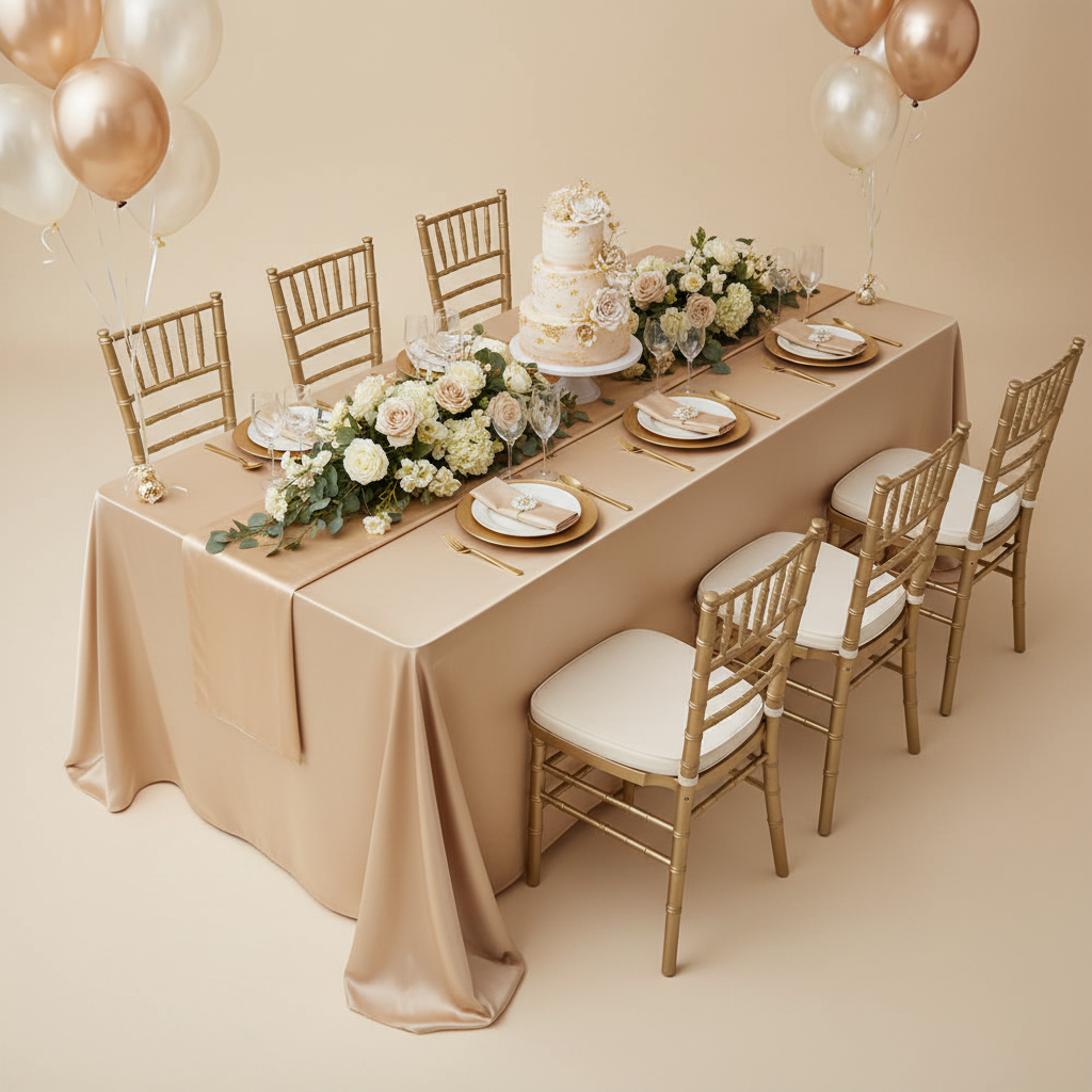 Taffeta Tablecloth 90"x156" Rectangular - Champagne.
